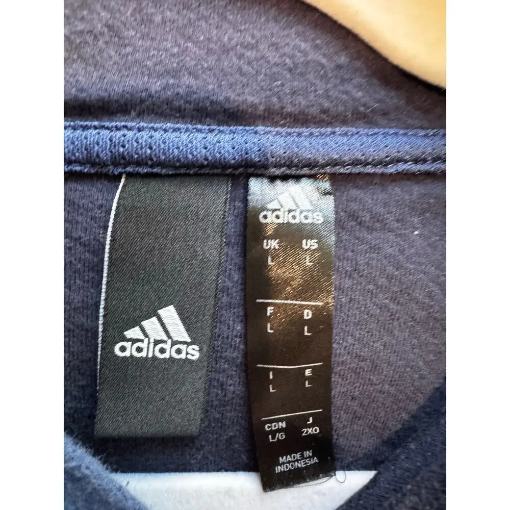 Adidas Men’s Navy Blue Pullover Hoodie Red 3-Stripe Logo‎ Athletic Sweatshirt L